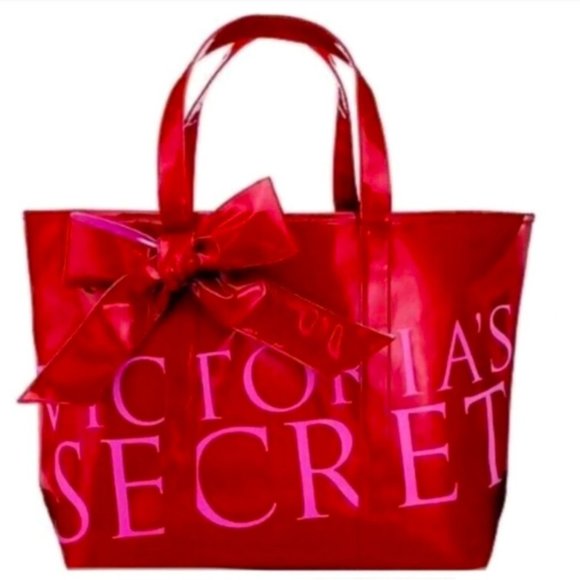 Victoria's Secret Handbags - Victoria's Secret Red Patent Bow Tote Bag